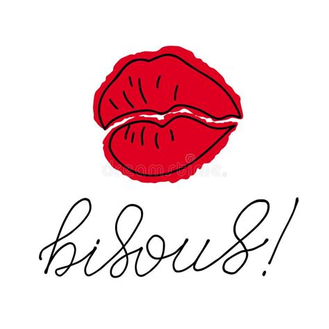 bisous lettering kisses in french language hand drawn lettering background ink illustration