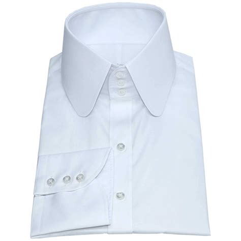 High Collar Shirt Plain White High Neck Penny Collar 3 Buttons 100