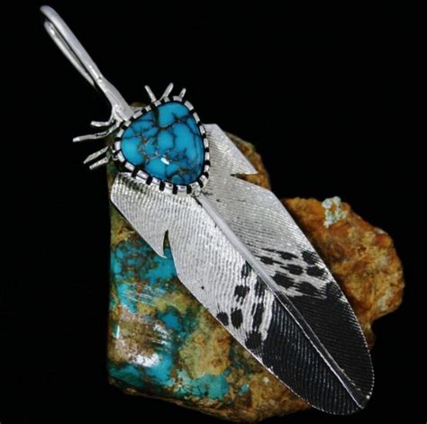 Philander Begay Brannon Blue Spiderweb Turquoise Tufa Cast Feather