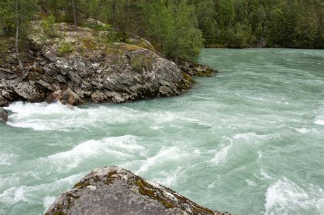 River Flowing Between The Rocks In Norwegian Nature Stock Image Image