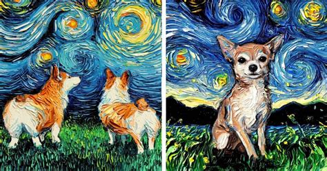 Artist Reimagines Van Goghs ‘starry Night With Adorable Dogs Custom