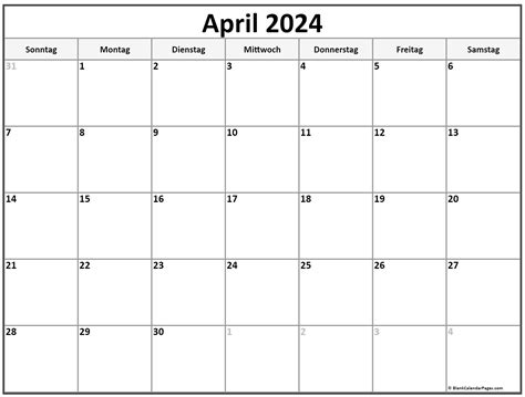 April 2024 Kalender Auf Deutsch Kalender 2024