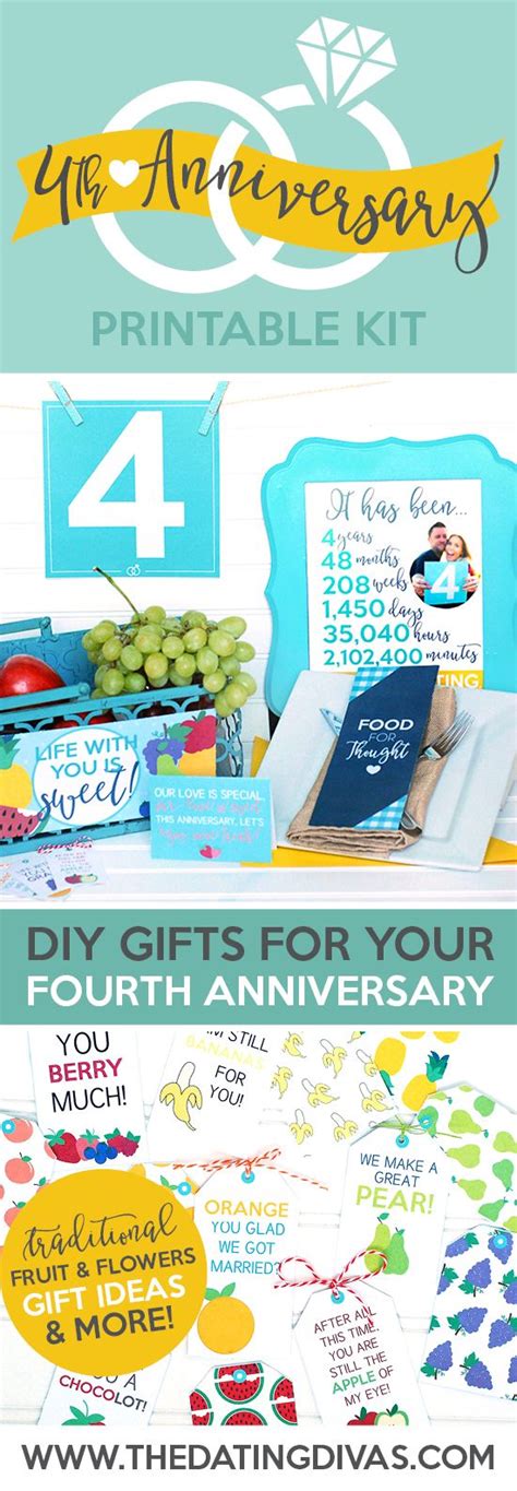 4th wedding anniversary gifts of flowers. Fourth Anniversary Gift Printable Kit | 4th year ...