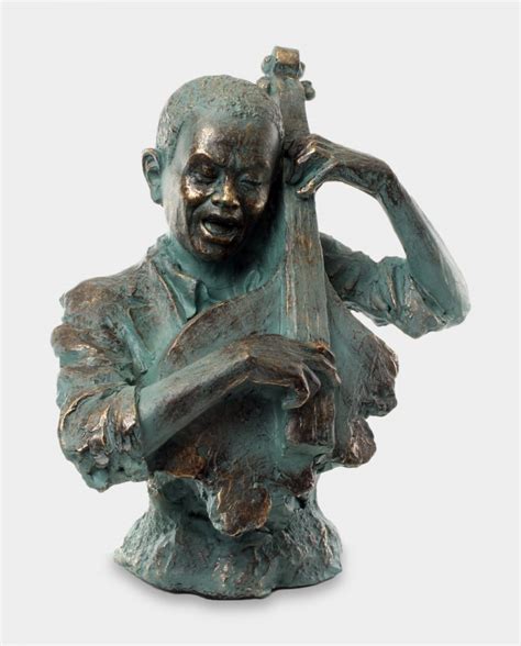 Jazzman With Contrabass Large Bust Sculpture Bronze Sculpture Art Com