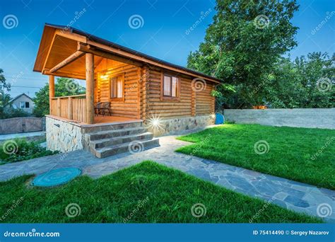 Wooden House With Meadow In Front Of It Stock Photo Image Of Estate