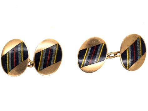 9ct Gold And Enamel Oval Cufflinks Zl The Antique Jewellery Company