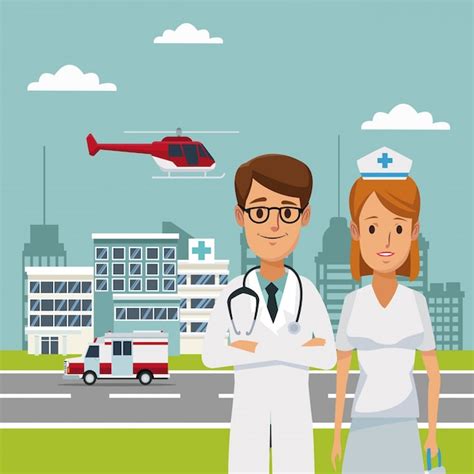 Premium Vector Hospitals With Ambulance And Helicopter Flying