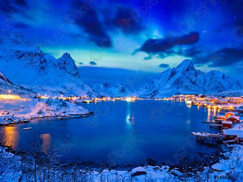 Reine Village At Night Lofoten Islands Norway Stock Photo Crushpixel