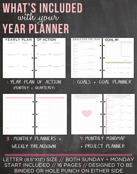 Year Planner Printable Yearly Organizer 85x11 By Easypeasypaper Goal