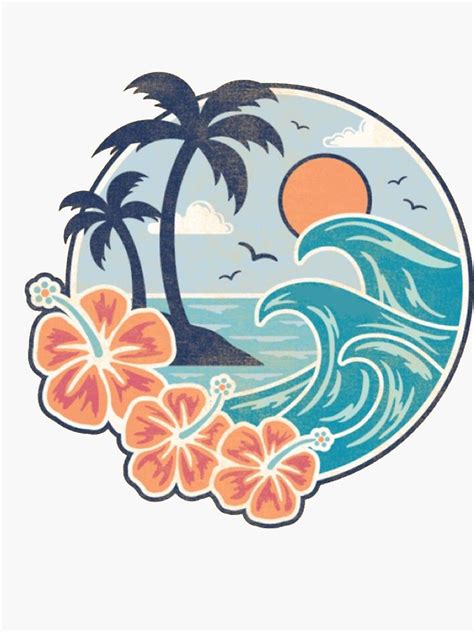 Hawaiian Waves Sticker By Karestolarczyk Retro Surf Art Art Collage