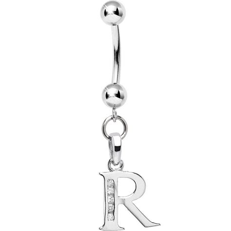 Solid 14kt White Gold Cz Initial R Belly Ring Belly Rings Gold Body Jewellery White Gold