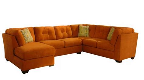 5 Seater Cotton Orange Color Sectional Sofa With Lounger At Best Price