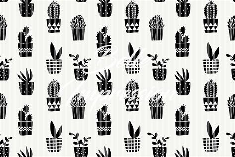 Black And White Cacti Removable Wallpaper Pattern 252 Etsy Uk