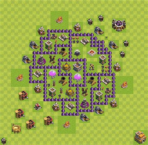 This design is great for saving trophies in versus battles but make sure you do your attack very well most of the times. Clash of Clans base plan (layout) for farming - Town Hall level 7,(TH 7) - (Variant 42)