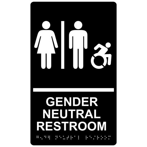 Black Gender Neutral Restroom Braille Sign With Dynamic Accessibility Symbol Rre R Whtonblk