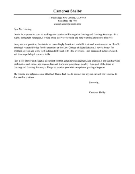 Outstanding Paralegal Cover Letter Examples Livecareer