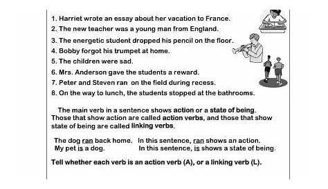 Action Verb and Linking Verb Worksheets