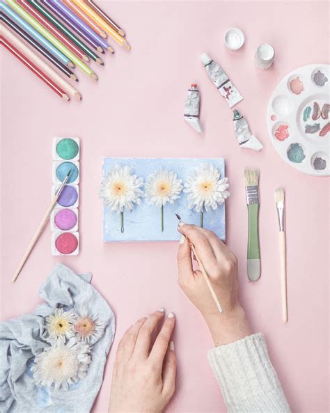 Candy Pastel Colors Creative Flatlay Painting Flower Photography Pink