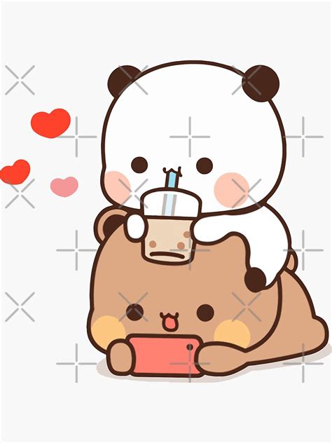 Cute Panda Bear Love Hug Bubu And Dudu Bubble Tea Sticker For Sale
