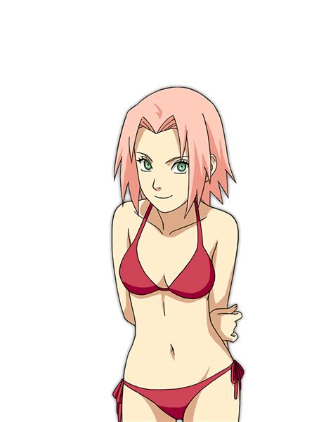Haruno Sakura Naruto Series Arms Behind Back Bikini Breasts Medium Breasts Pink Eyes
