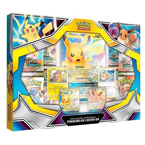 Box De Cartas Pokémon Coleção Especial Pikachu Gx E Eevee Gx