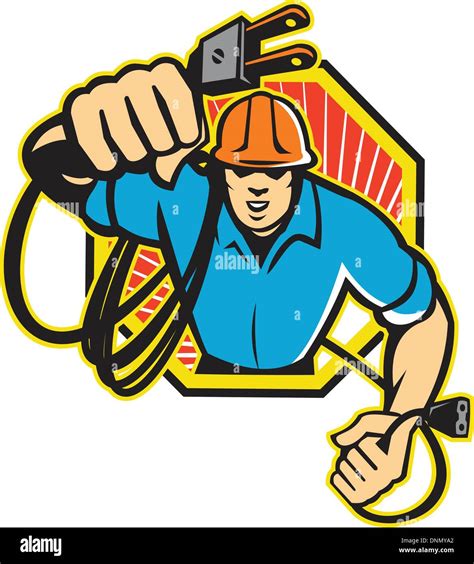 Illustration Of An Electrician Construction Worker Holding An