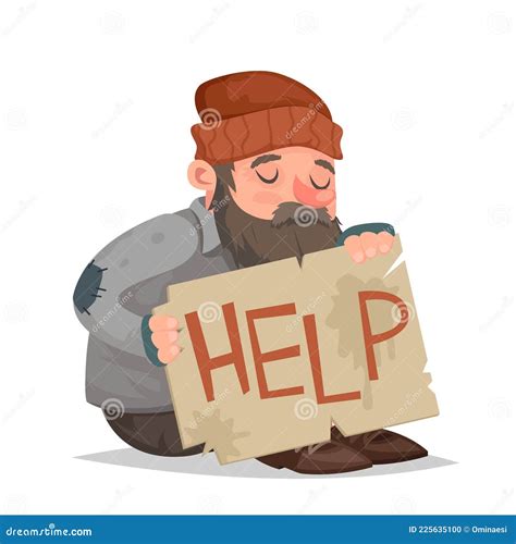 Homeless Help Cardboard Paper Sheet Cartoon Helpless Character Vector