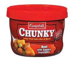Campbell's chunky soups are a hearty selection of 19 soups made with lots colourful vegetables like fresh carrots, celery and potatoes and quality seasoned meats like big chunks of juicy prime rib, steak or chicken. I Heart Shaw's: Campbell's Chunky Microwave Bowls ONLY ...