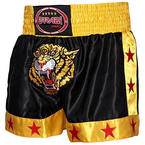 Muay Thai Shorts Kick Boxing Training Satin Black Gold Short Tiger
