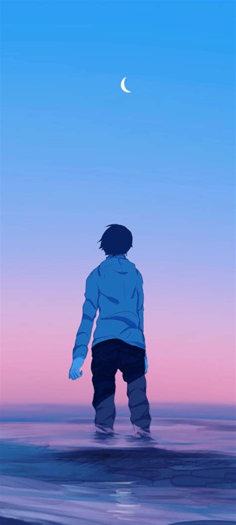 1440x3200 Anime Boy Sky Gradient 1440x3200 Resolution Wallpaper Hd