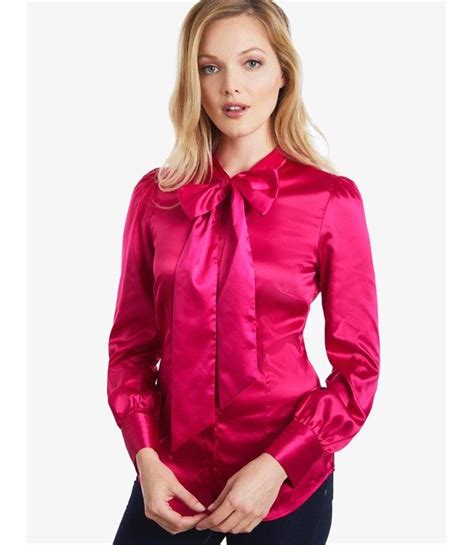 fuschia pink satin fitted bow blouse blouse sexy pussy bow blouse blouse dress sell old