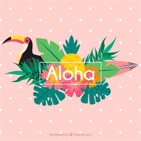 free vector pink aloha background with toucan and leaves