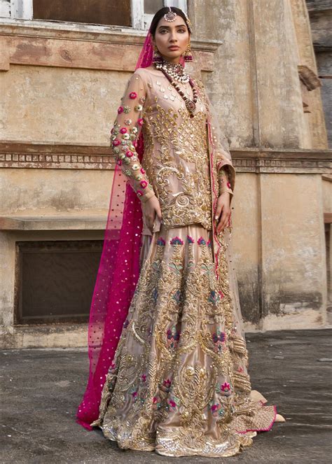 Latest Bridal Lehnga Dress For Wedding Wear In Pink Gold Color B3398 Bridal Dress Design