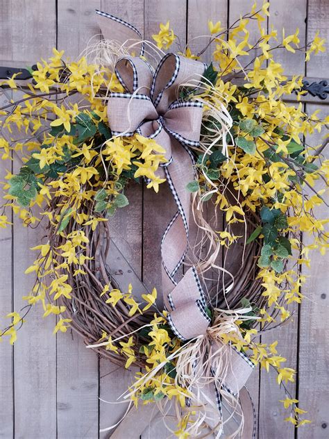 24 Forsythia Front Door Wreath Door Wreaths Yellow