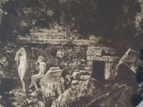 Antique print Nude Paar Antike Ruine romantisch Flöte Zeus Anonym ca