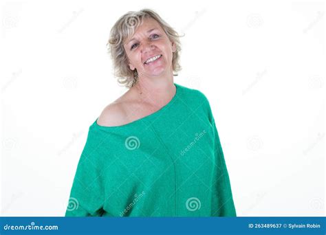 Pretty Blond Mature Woman Confident Smiling Middle Aged On White Background Stock Image Image