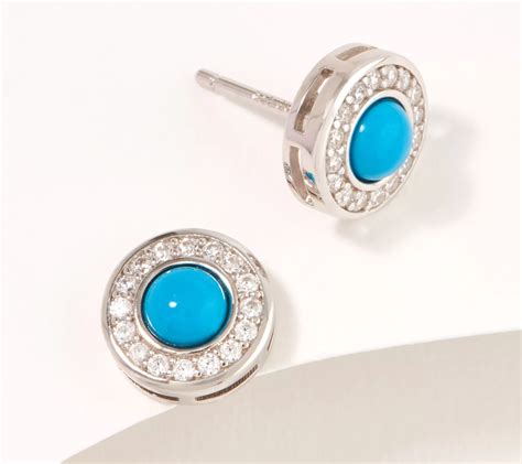 Diamonique Simulated Turquoise Halo Stud Earrings Sterling Silver