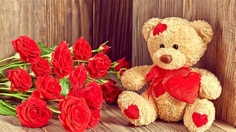 photos valentine s day heart red roses flower teddy bear 3840x2160