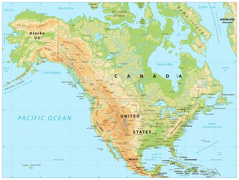 North America Map Physical Features Us States Map