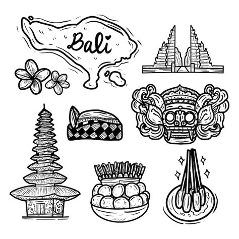Premium Vector Bali Island Hand Drawing Icon Doodle Big Set