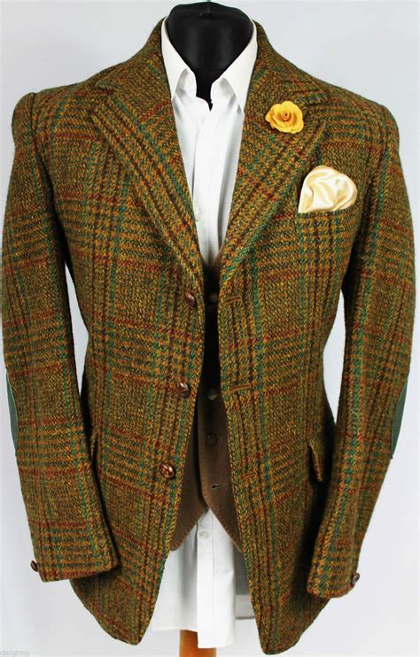 Mens Vintage Harris Tweed Brown Windowpane Country Blazer Jacket 40r