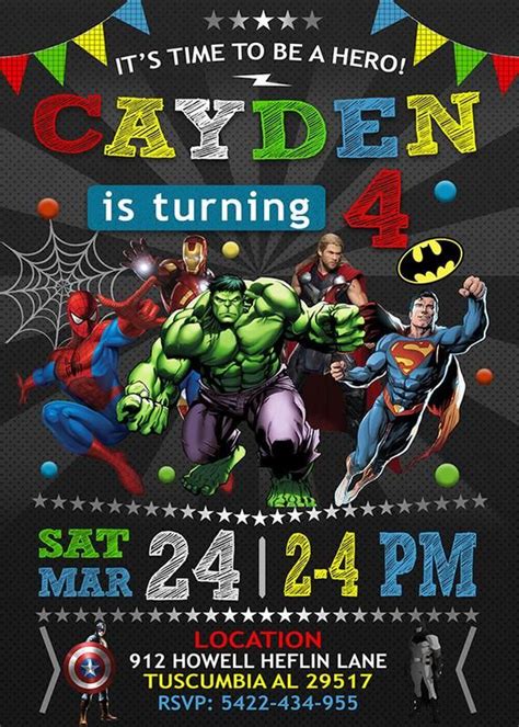 Superhero Birthday Invitation Avengers Invitation Superhero Etsy