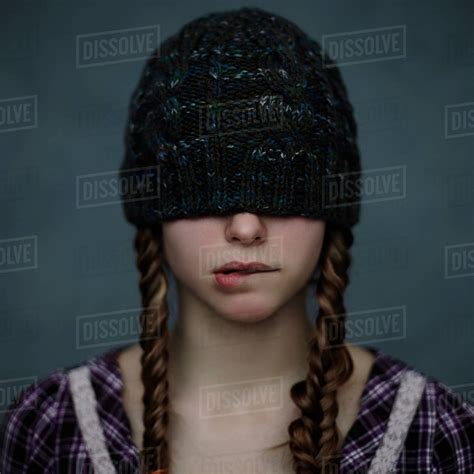 Caucasian Girl Wearing Beanie Hat Over Eyes Stock Photo Dissolve