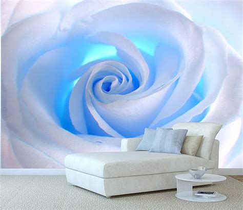 Wall Art Decor White Rose Blue Light Flowers Large Mural Wall Art