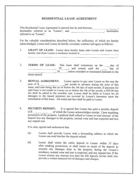 printable sample monthly rental agreement form