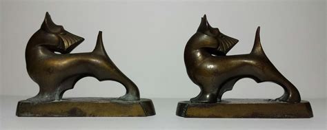 Frankart Inc Art Deco Stylized Scottie Dog Metal Bronze 2 Dogs Bookends