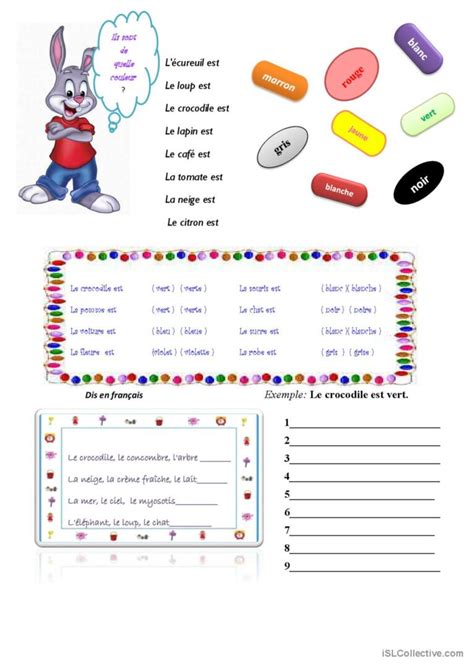 Revision des couleurs Français FLE fiches pedagogiques pdf doc