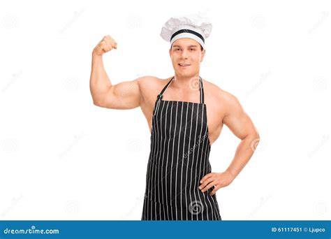 Naked Chef With An Apron Showing His Biceps Stock Image Image Of Happy Smile 61117451