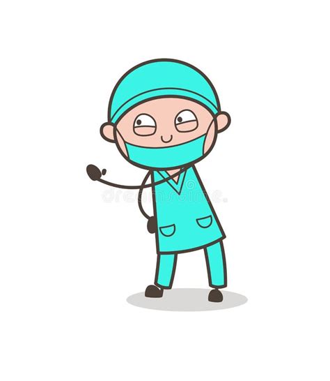 Cartoon Surgeon Showing Hand Vector Illustration Stock Illustration