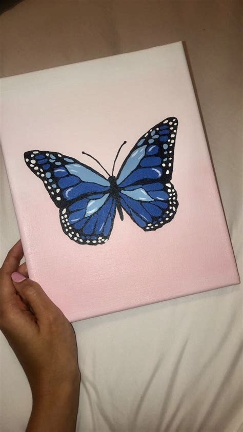 Blue Butterfly Painting Canvas In 2020 Diy Canvas Art Butterfly Art